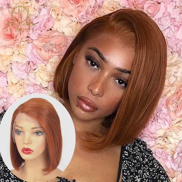 Ginger Orange Colored 13x6 Lace Front Human Hair Wigs Short Bob Wig - Bellelooks