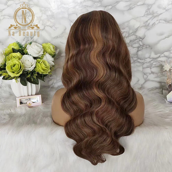 Human Hair Wig Body Wave Highlight Honey Blonde Ombre Colored - Bellelooks