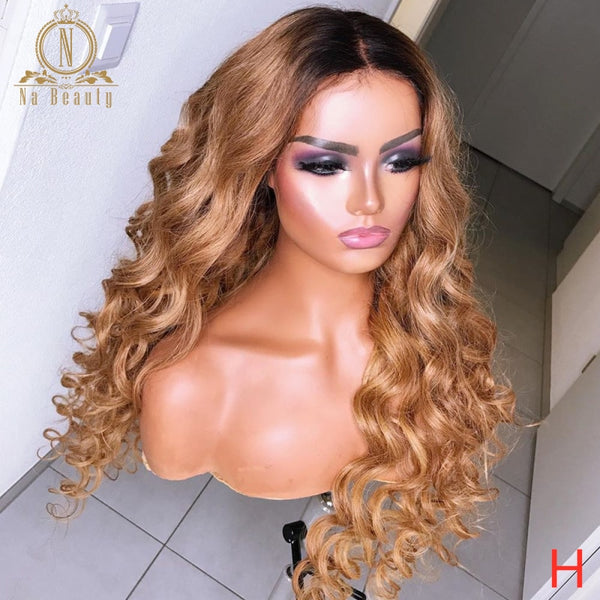 Lace Front Wigs Curly Ombre Colored Human Hair Wigs - Bellelooks