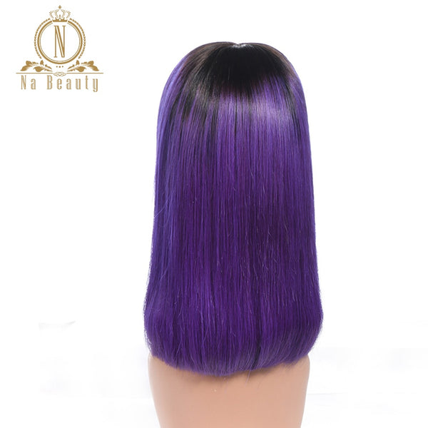 Ombre Straight Short Bob Purple Color HD Transparent Lace Wig - Bellelooks
