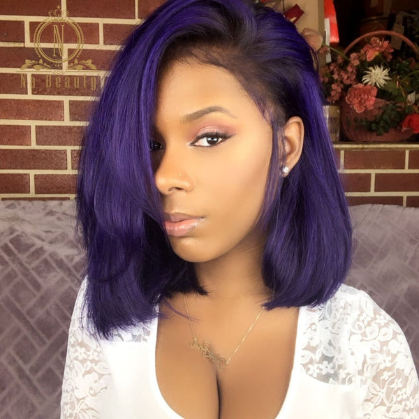 Ombre Straight Short Bob Purple Color HD Transparent Lace Wig - Bellelooks