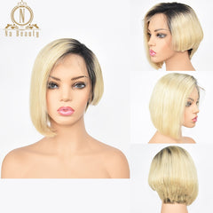 Lace Front Human Hair Short Wigs Bob Wigs Pixie Cut Ombre Wig - Bellelooks