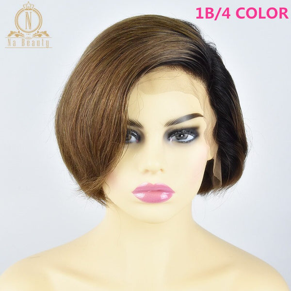 Lace Front Human Hair Short Wigs Bob Wigs Pixie Cut Ombre Wig - Bellelooks