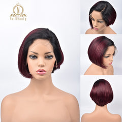 Lace Front Human Hair Short Wigs Bob Wigs Pixie Cut Ombre Wig - Bellelooks