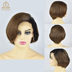 Lace Front Human Hair Short Wigs Bob Wigs Pixie Cut Ombre Wig - Bellelooks