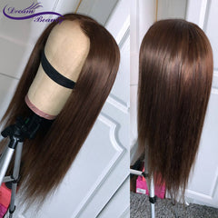 Lace Frontal Human Hair Wigs Straight Brown Color - Bellelooks