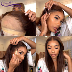 Lace Frontal Human Hair Wigs Straight Brown Color - Bellelooks