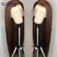 Lace Frontal Human Hair Wigs Straight Brown Color - Bellelooks