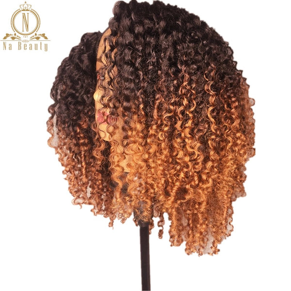 Afro Kinky Curly Human Hair Wig Ombre Colored  Lace Front Human Hair Wigs - Bellelooks