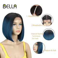 BELLA Short Wig BOB Nature Color Blue Blonde Green 7 Colors - Bellelooks