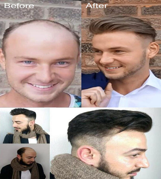 BYMC Straight Hair All PU Toupee Men Natural Black Color Looking European Human Hair Full PU Toupee Replacement System Free Part - Bellelooks