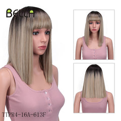 Bella Straight Brown Synthetic Lace Wigs With Bangs - Bellelooks