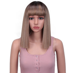 Bella Straight Brown Synthetic Lace Wigs With Bangs - Bellelooks