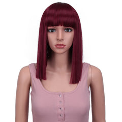 Bella Straight Brown Synthetic Lace Wigs With Bangs - Bellelooks