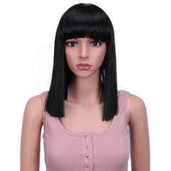 Bella Straight Brown Synthetic Lace Wigs With Bangs - Bellelooks
