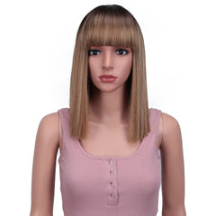 Bella Straight Brown Synthetic Lace Wigs With Bangs - Bellelooks