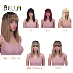 Bella Straight Brown Synthetic Lace Wigs With Bangs - Bellelooks