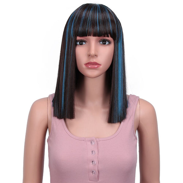 Bella Straight Brown Synthetic Lace Wigs With Bangs For Women Bob Wig - Bellelooks