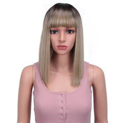 Bella Straight Brown Synthetic Lace Wigs With Bangs - Bellelooks