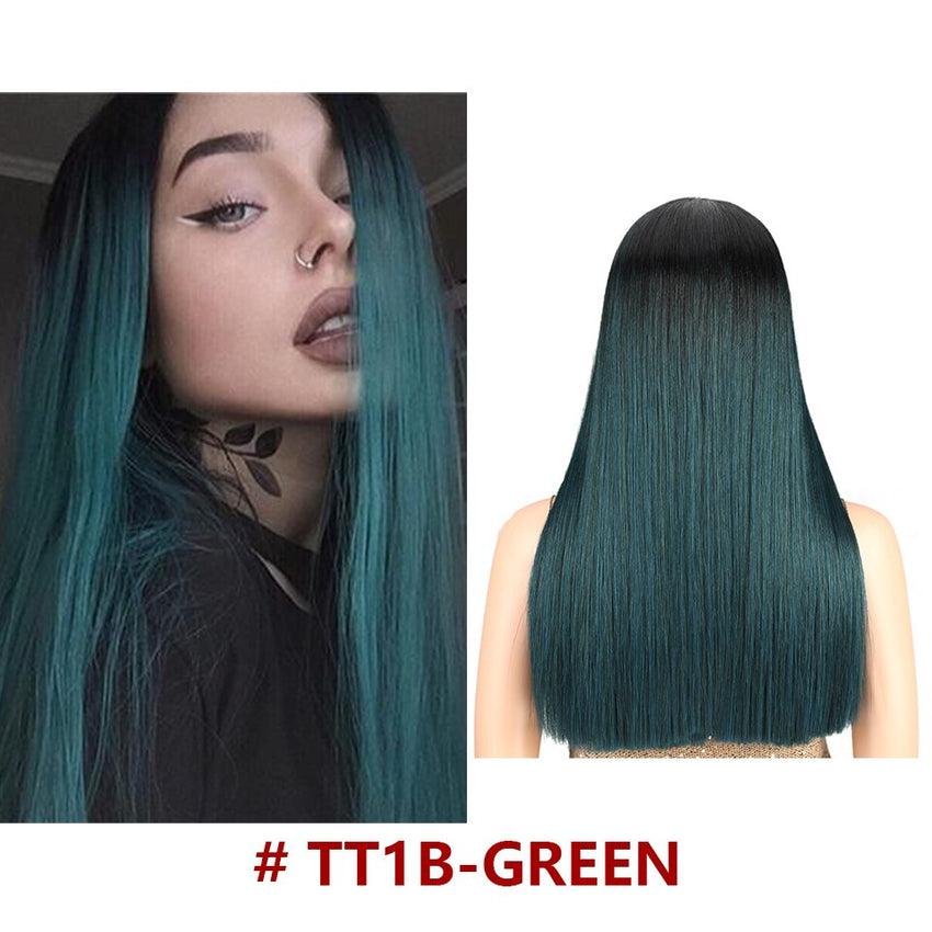 Bella Straight Hair Blue Green Wig Lace Front Wig 20" Ombre Color - Bellelooks