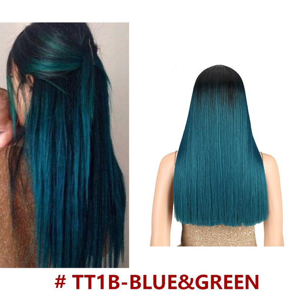 Bella Straight Hair Blue Green Wig Lace Front Wig 20" Ombre Color - Bellelooks