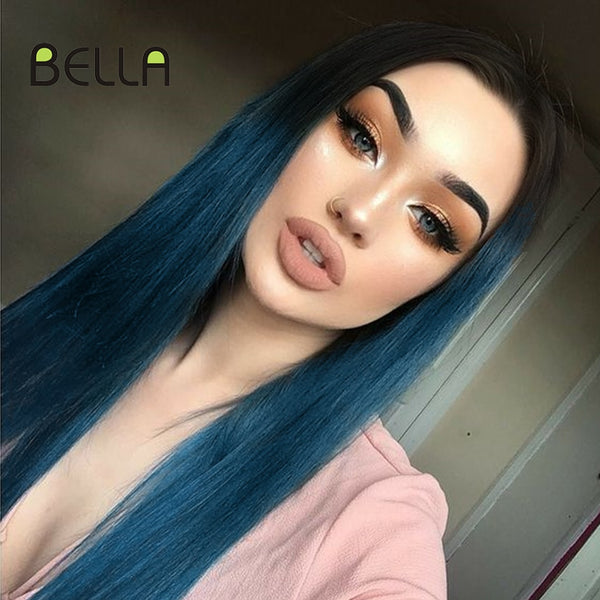 Bella Straight Hair Blue Green Wig Lace Front Wig 20" Ombre Color - Bellelooks