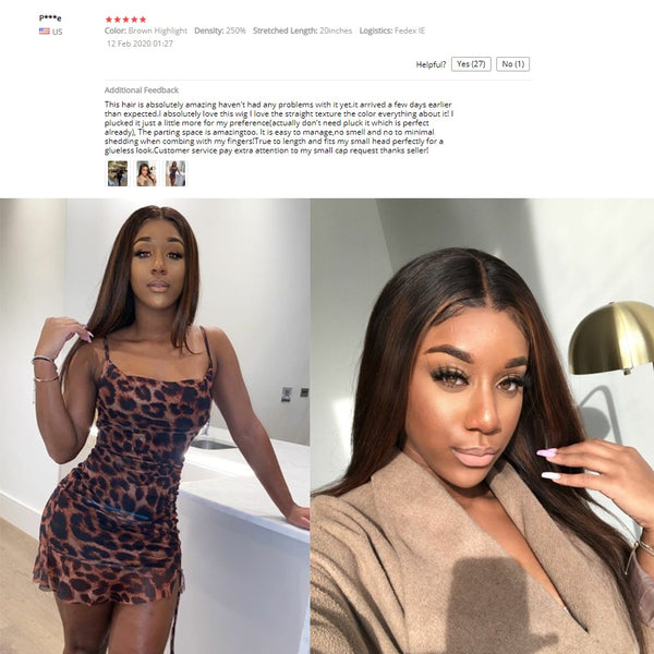Black With Brown Highlight Wig HD Transparent Lace Wig - Bellelooks