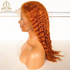 Blonde Orange Human Hair Wigs Deep Wave Colored Full Lace Wig - Bellelooks