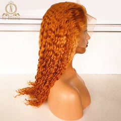 Blonde Orange Human Hair Wigs Deep Wave Colored Full Lace Wig - Bellelooks