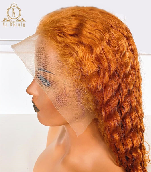 Blonde Orange Human Hair Wigs Deep Wave Colored Full Lace Wig - Bellelooks