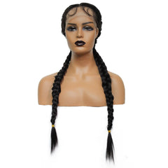 Cornrow Braids Synthetic Lace Front Wigs Senegalese Three Part Long Straight Ear To Ear Braided Lace Wig With Baby Hair X-TRESS - Bellelooks