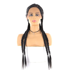 Cornrow Braids Synthetic Lace Front Wigs Senegalese Three Part Long Straight Ear To Ear Braided Lace Wig With Baby Hair X-TRESS - Bellelooks