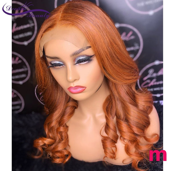 Ginger Orange Colored 13x6 Lace Front Human Hair Wigs 180% 360 Lace Frontal Wigs Preplucked Brazilian Wavy Remy Lace Frontal Wig - Bellelooks