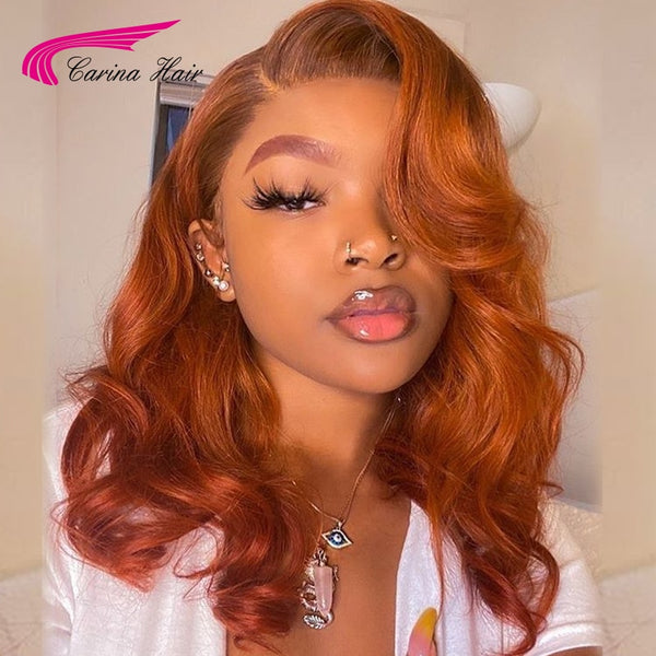 Ginger Orange Colored 13x6 Lace Front Human Hair Wigs 180% 360 Lace Frontal Wigs Preplucked Brazilian Wavy Remy Lace Frontal Wig - Bellelooks