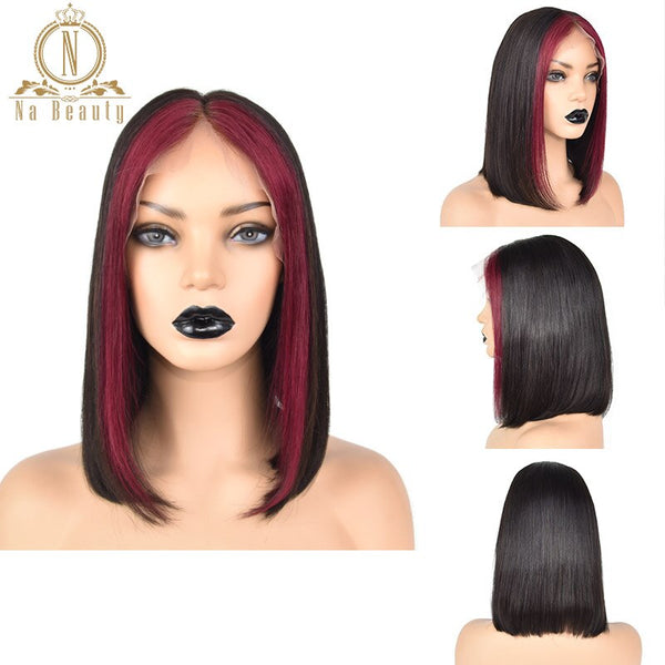 Honey Blonde Highlighted Human Hair Wigs Short Bob Wig Red Highlight Wig 13x6 Colored Human Hair Wigs For Women Nabeauty 150% - Bellelooks