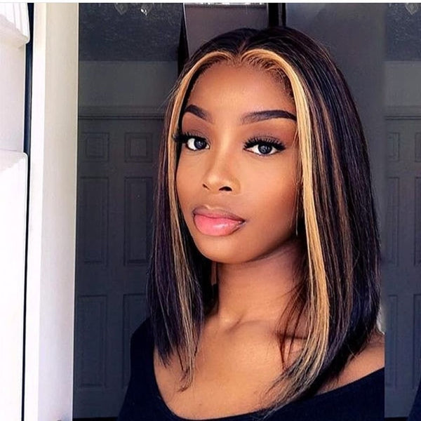 Honey Blonde Highlighted Human Hair Wigs Short Bob Wig Red Highlight Wig 13x6 Colored Human Hair Wigs For Women Nabeauty 150% - Bellelooks