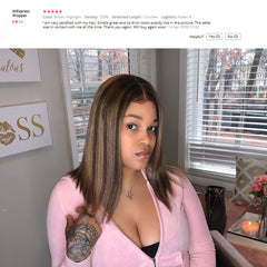 Honey Blonde Ombre Straight Highlight Color Hair 4x4 Closure Wig Human Hair Wig Pre Plucked  For Black Women Nabeauty Remy 150 - Bellelooks