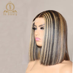 Honey Blonde Ombre Straight Highlight Color Hair 4x4 Closure Wig Human Hair Wig Pre Plucked  For Black Women Nabeauty Remy 150 - Bellelooks