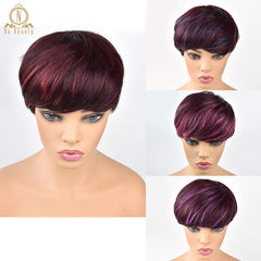 Human Hair Short Wigs Pixie Cut Ombre Wigs For Women Brazilian Remy Human Hair Straight Short None Lace Wigs 4 Colors NABEAUTY - Bellelooks