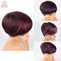 Human Hair Short Wigs Pixie Cut Ombre Wigs For Women Brazilian Remy Human Hair Straight Short None Lace Wigs 4 Colors NABEAUTY - Bellelooks