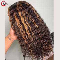 KUNGANG Colored 360 Curly Lace Front Human Hair Wigs With Baby Hair 250 Density  Medium Ratio Non-Remy Wig - Bellelooks