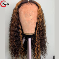 KUNGANG Colored 360 Curly Lace Front Human Hair Wigs With Baby Hair 250 Density  Medium Ratio Non-Remy Wig - Bellelooks