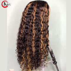 KUNGANG Colored 360 Curly Lace Front Human Hair Wigs With Baby Hair 250 Density  Medium Ratio Non-Remy Wig - Bellelooks