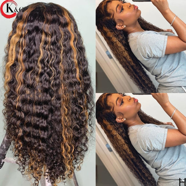 KUNGANG Colored 360 Curly Lace Front Human Hair Wigs With Baby Hair 250 Density  Medium Ratio Non-Remy Wig - Bellelooks