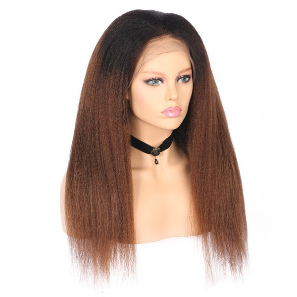 Kinky Straight 360 Lace Frontal Human Hair Wig Ombre Colored Brown Kinky Wigs For Women Brazilian Hair Pre Plucked Nabeauty 150 - Bellelooks