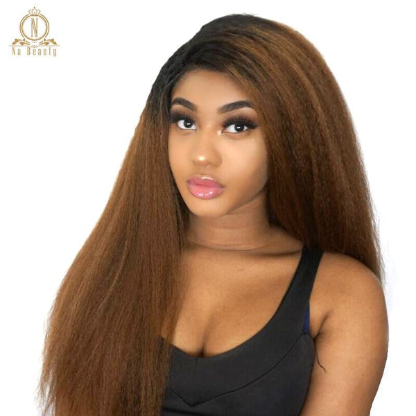 Kinky Straight 360 Lace Frontal Human Hair Wig Ombre Colored Brown Kinky Wigs For Women Brazilian Hair Pre Plucked Nabeauty 150 - Bellelooks