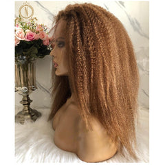 Kinky Straight Brown Colored 360 Lace Frontal Wig 13x6 Lace Front Human Hair Wigs Bleached Knots Preplucked Nabeauty Remy 150 - Bellelooks