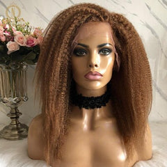 Kinky Straight Brown Colored 360 Lace Frontal Wig 13x6 Lace Front Human Hair Wigs Bleached Knots Preplucked Nabeauty Remy 150 - Bellelooks