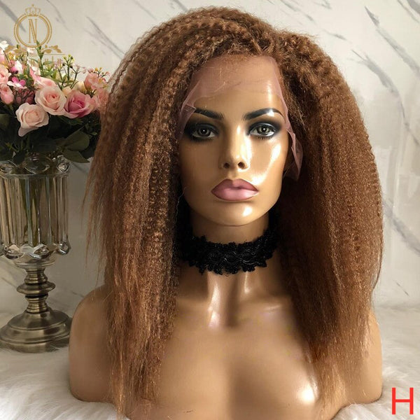 Kinky Straight Brown Colored 360 Lace Frontal Wig 13x6 Lace Front Human Hair Wigs Bleached Knots Preplucked Nabeauty Remy 150 - Bellelooks