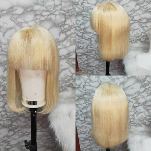 Lace Front Short Bob Wig 613 Blonde Red Colored Human Hair Wigs Straight Fringe Wig With Bangs For Black Women 13x4 Nabeauty 150 - Bellelooks